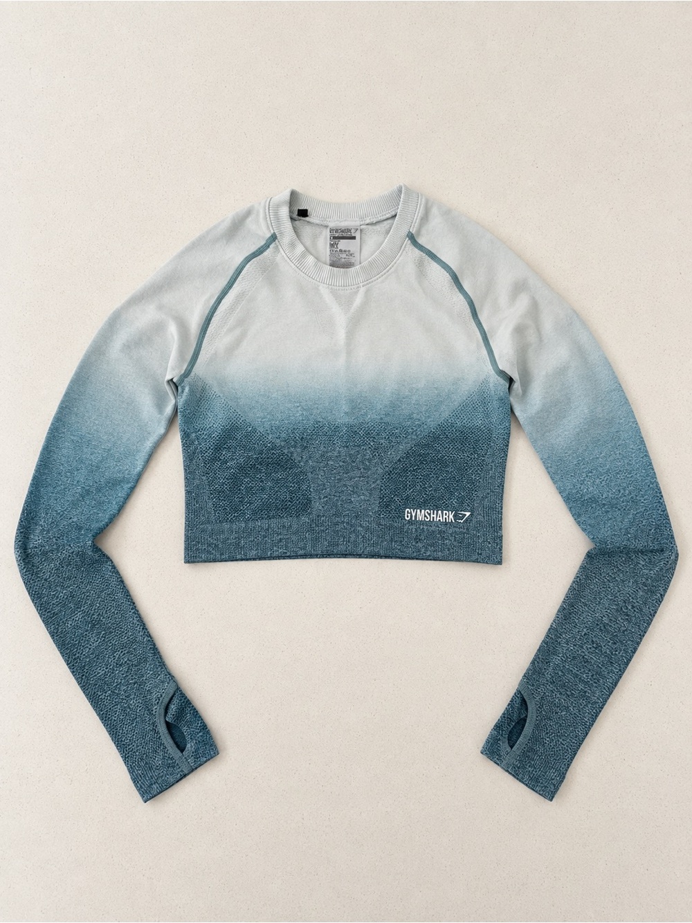 Gymshark Adapt Ombre Seamless Long Sleeve Crop Top Blue White